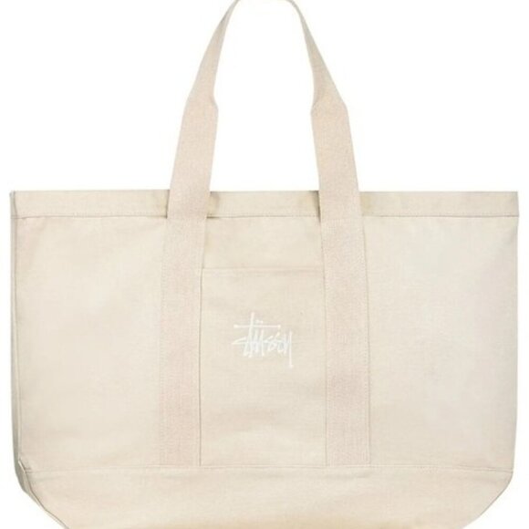 Stussy Extra Large Canvas Workwear Cream Latte Tote Bag New Fits 3 Shoe Boxes - Picture 1 of 3